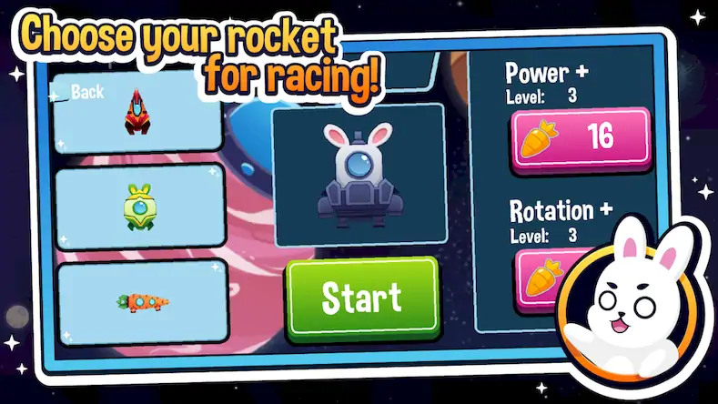 Скачать Rabbit Rocket Racing [Взлом Бесконечные деньги и МОД Меню] версия 0.8.5 на Андроид