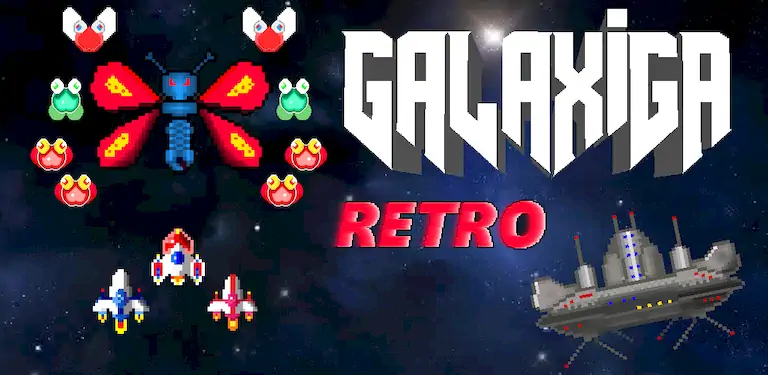 Скачать Galaxiga Retro Arcade Action [Взлом Бесконечные деньги и МОД Меню] версия 1.1.9 на Андроид